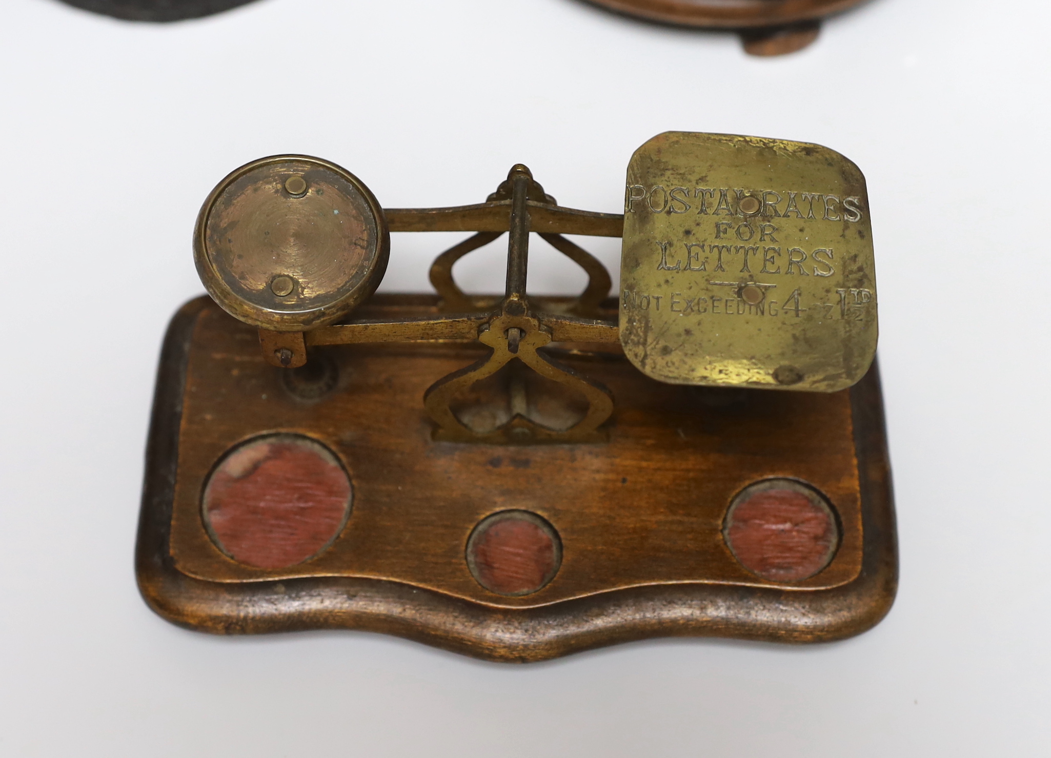 A group of collectables to include a blackjack, postal scales, Egyptian style figures etc. tallest 23cm